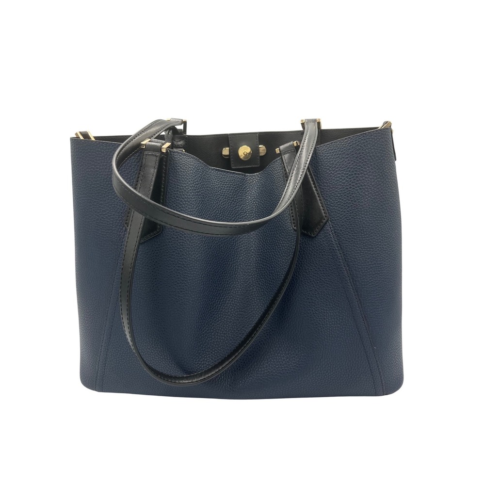 Michael Kors Nvy Blu Pebbled Lthr Tote Bag w/ Matching Pouch Gold Hardwar EZUFT9 - Picture 2 of 12